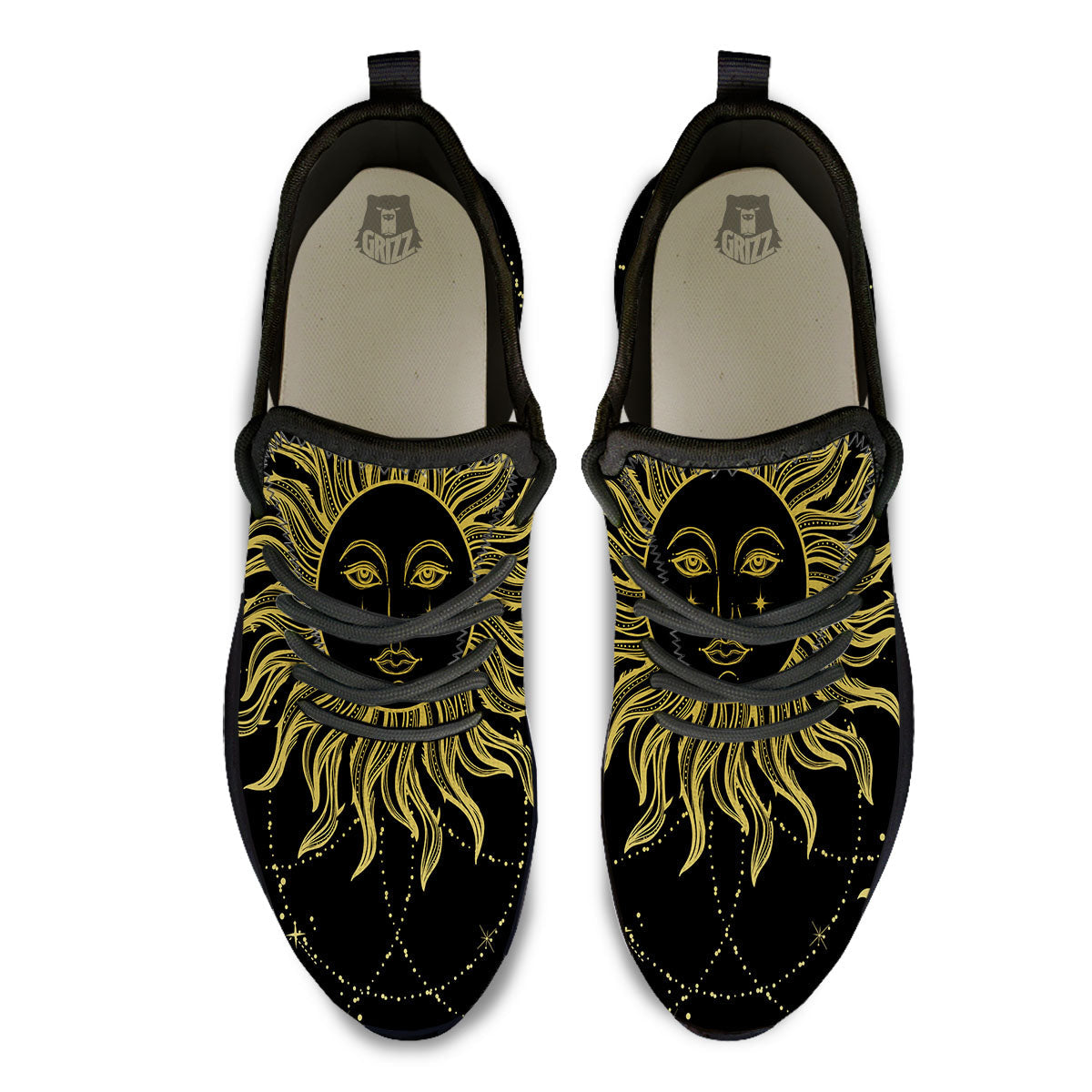 Sun Celestial Vintage Print Black Athletic Shoes-grizzshop