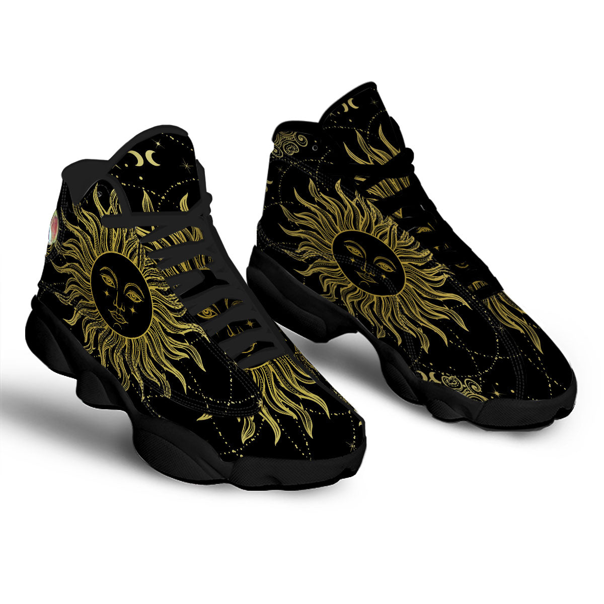 Sun Celestial Vintage Print Black Basketball Shoes-grizzshop