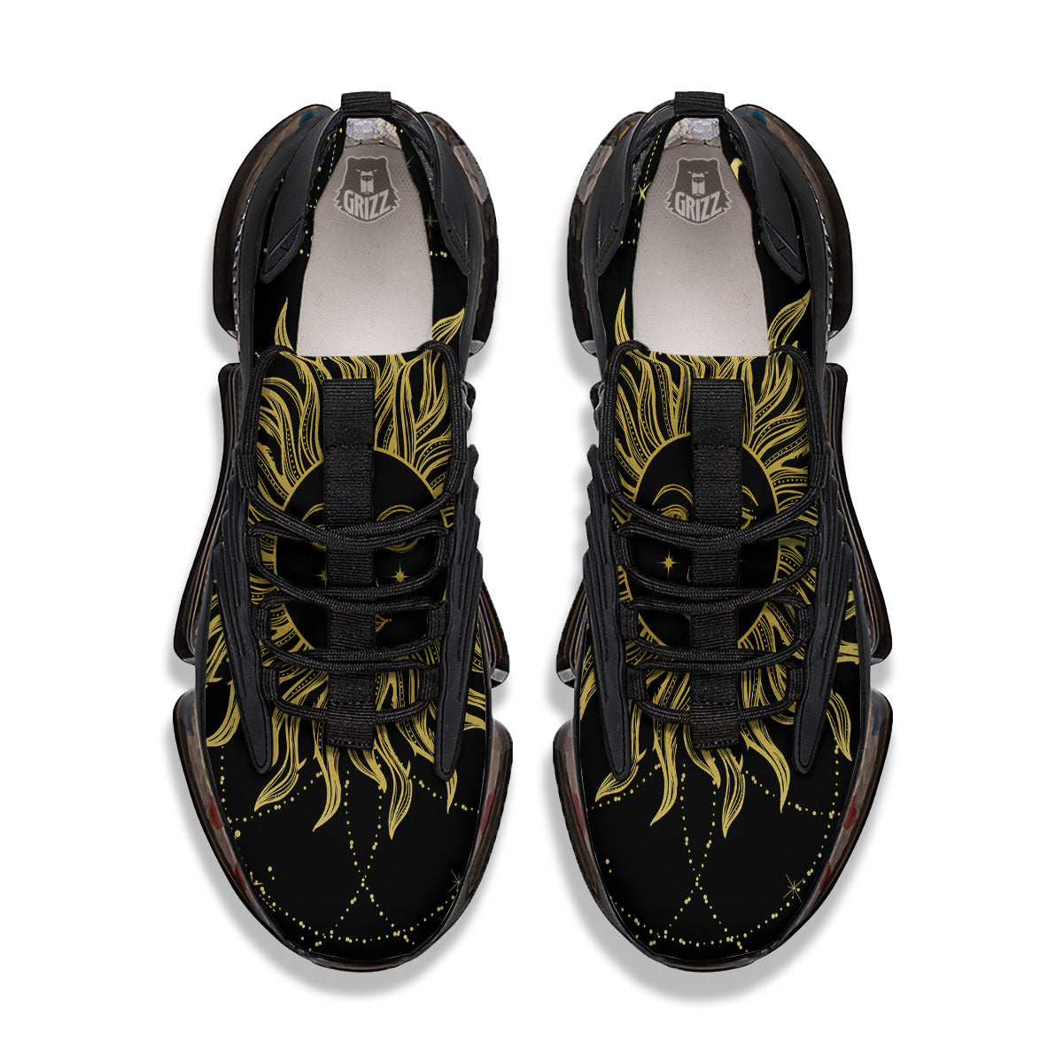 Sun Celestial Vintage Print Black Gym Shoes-grizzshop