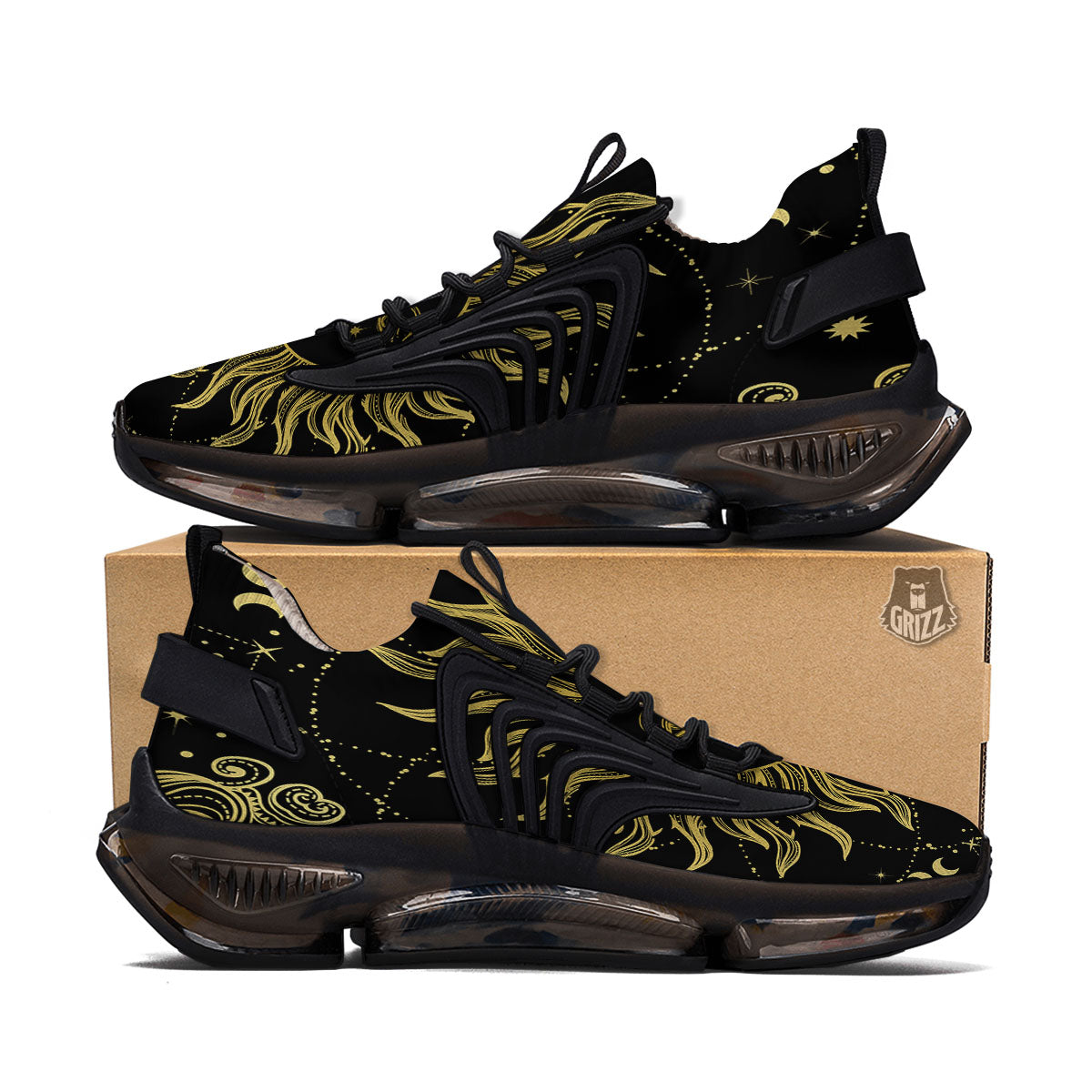 Sun Celestial Vintage Print Black Gym Shoes-grizzshop