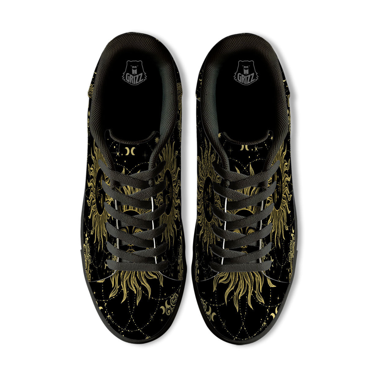 Sun Celestial Vintage Print Black Low Top Sneakers-grizzshop