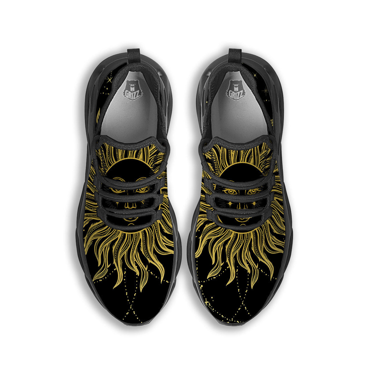 Sun Celestial Vintage Print Black Running Shoes-grizzshop