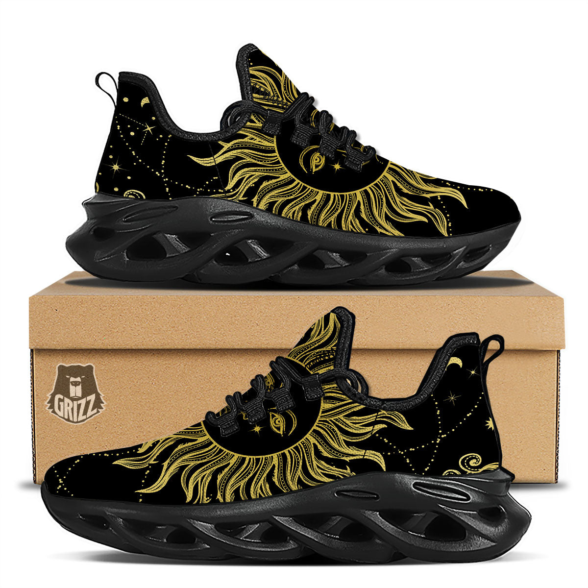 Sun Celestial Vintage Print Black Running Shoes-grizzshop