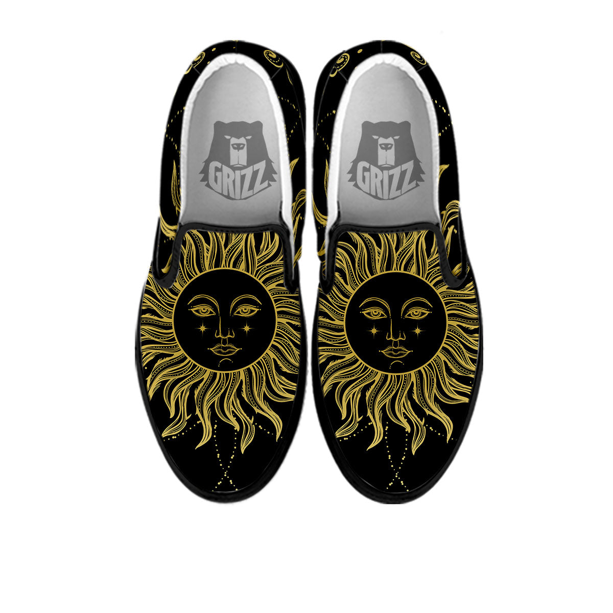 Sun Celestial Vintage Print Black Slip On Shoes-grizzshop