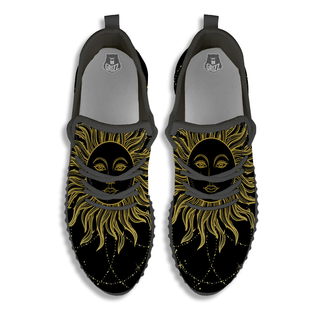 Sun Celestial Vintage Print Black Walking Shoes-grizzshop