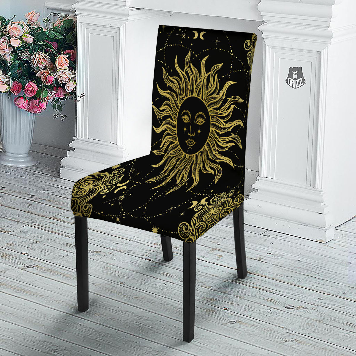 Sun Celestial Vintage Print Dining Chair Slipcover-grizzshop