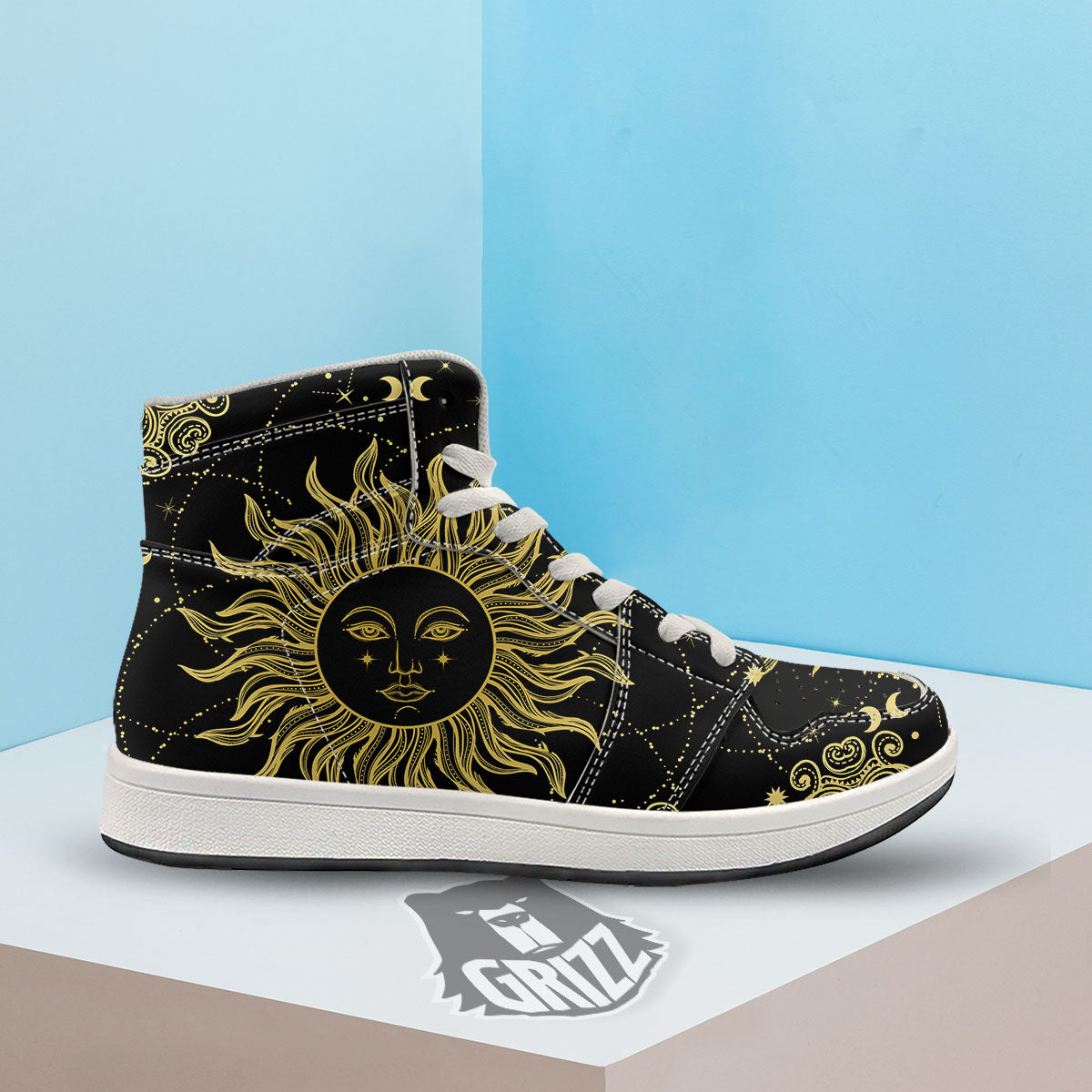 Sun Celestial Vintage Print High Top Sneakers-grizzshop