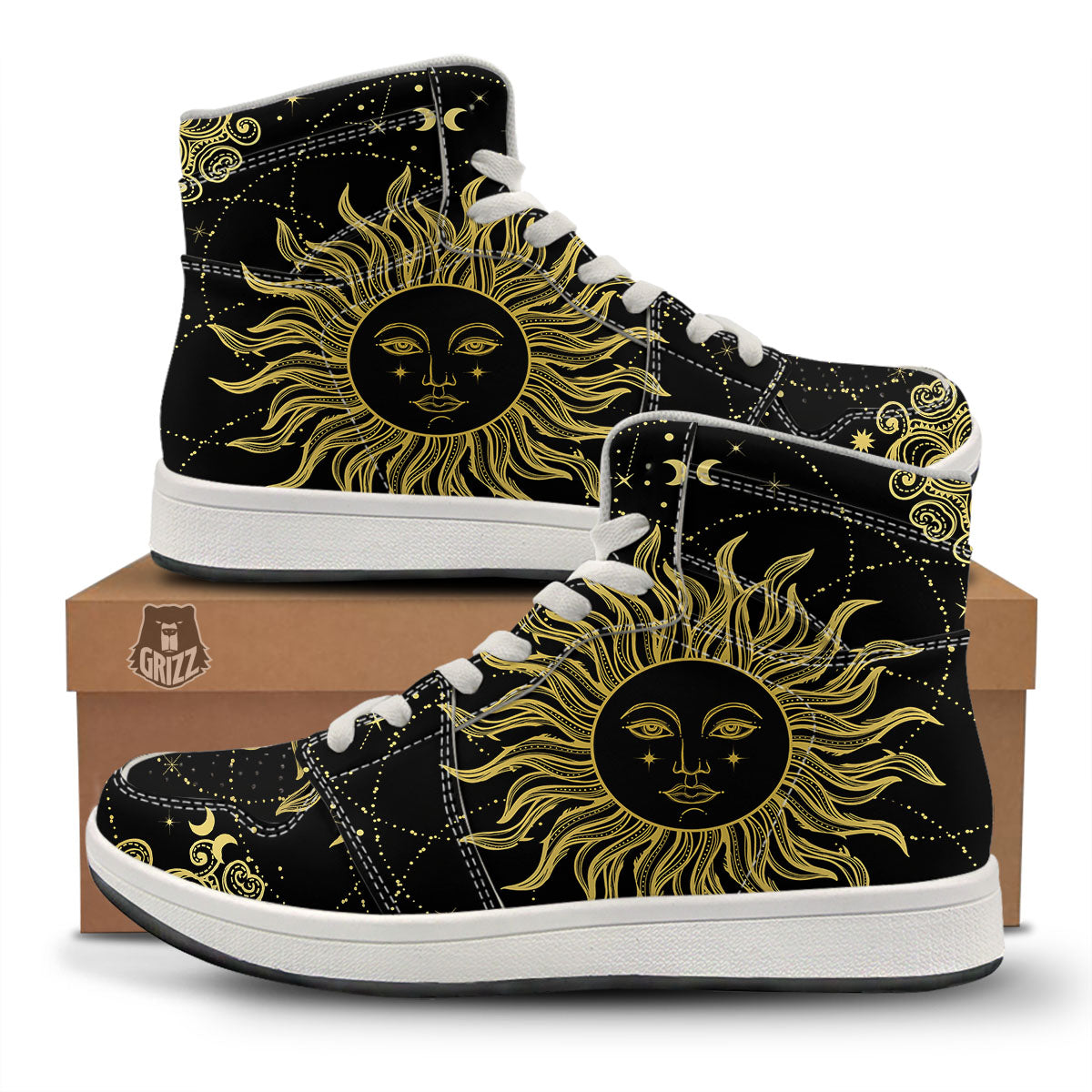 Sun Celestial Vintage Print High Top Sneakers-grizzshop