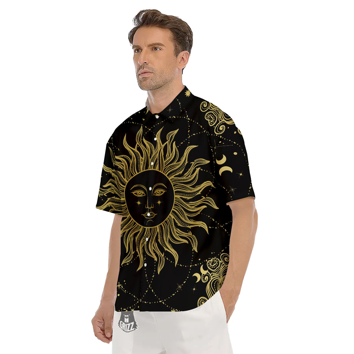 Sun Celestial Vintage Print Men's Short Sleeve Shirts-grizzshop