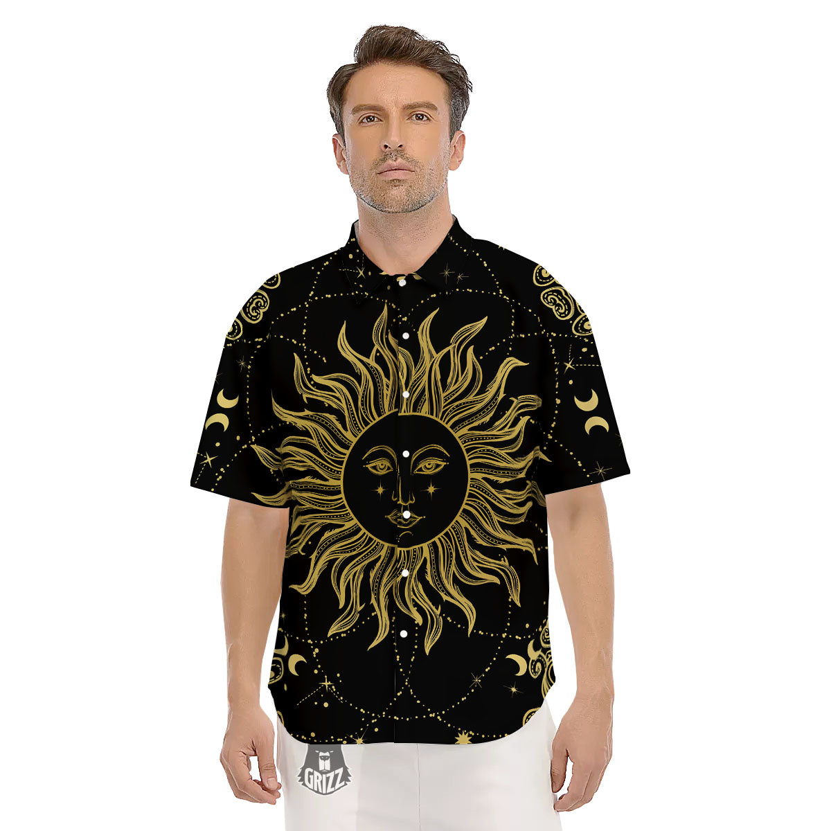 Sun Celestial Vintage Print Men's Short Sleeve Shirts-grizzshop