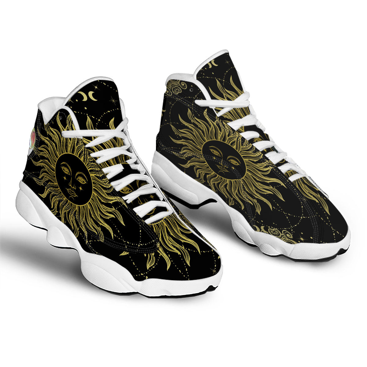 Sun Celestial Vintage Print White Basketball Shoes-grizzshop