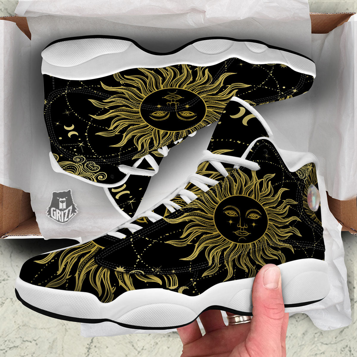 Sun Celestial Vintage Print White Basketball Shoes-grizzshop