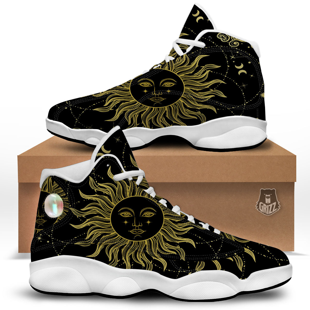 Sun Celestial Vintage Print White Basketball Shoes-grizzshop