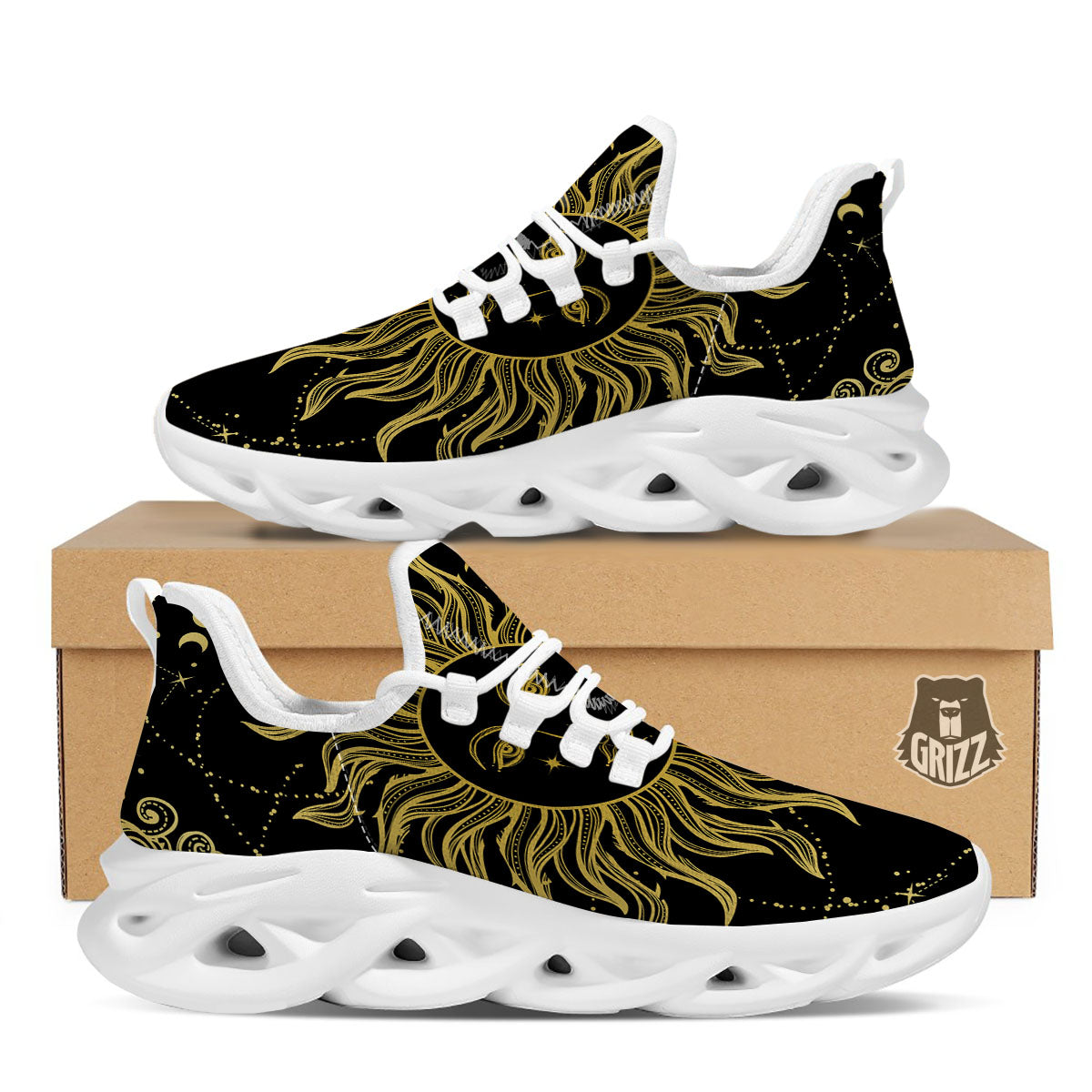 Sun Celestial Vintage Print White Running Shoes-grizzshop