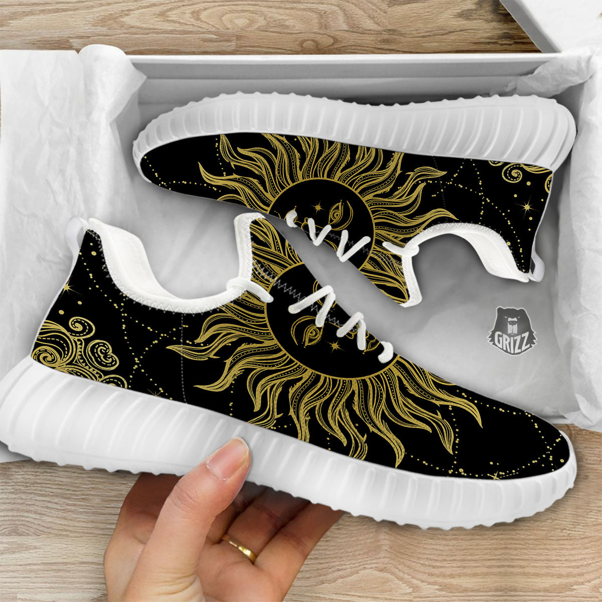 Sun Celestial Vintage Print White Walking Shoes-grizzshop