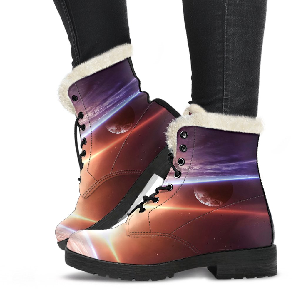 Sun Galaxy Space Earth Print Comfy Winter Boots-grizzshop