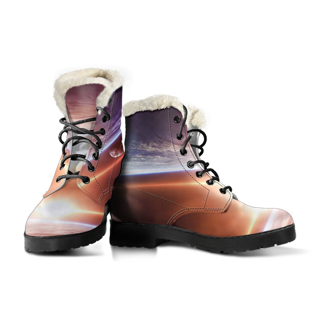 Sun Galaxy Space Earth Print Comfy Winter Boots-grizzshop