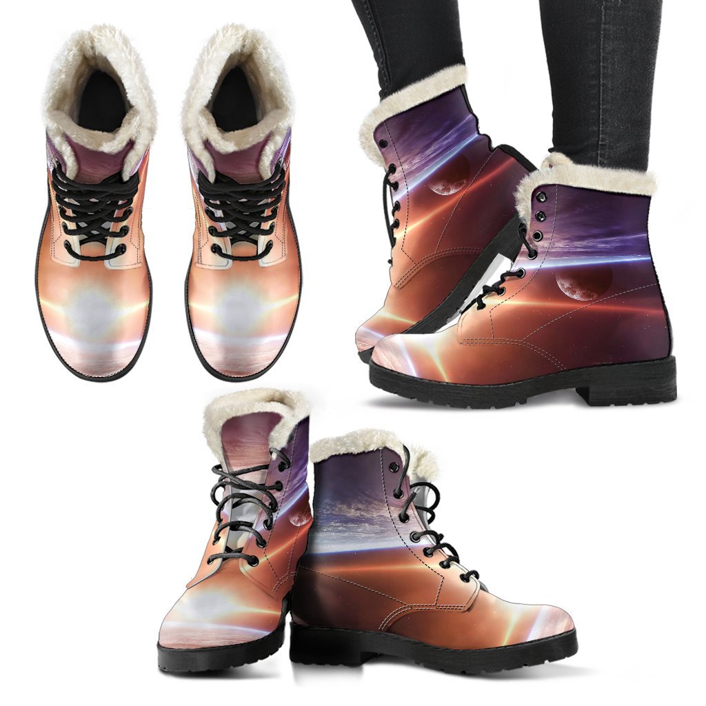 Sun Galaxy Space Earth Print Comfy Winter Boots-grizzshop