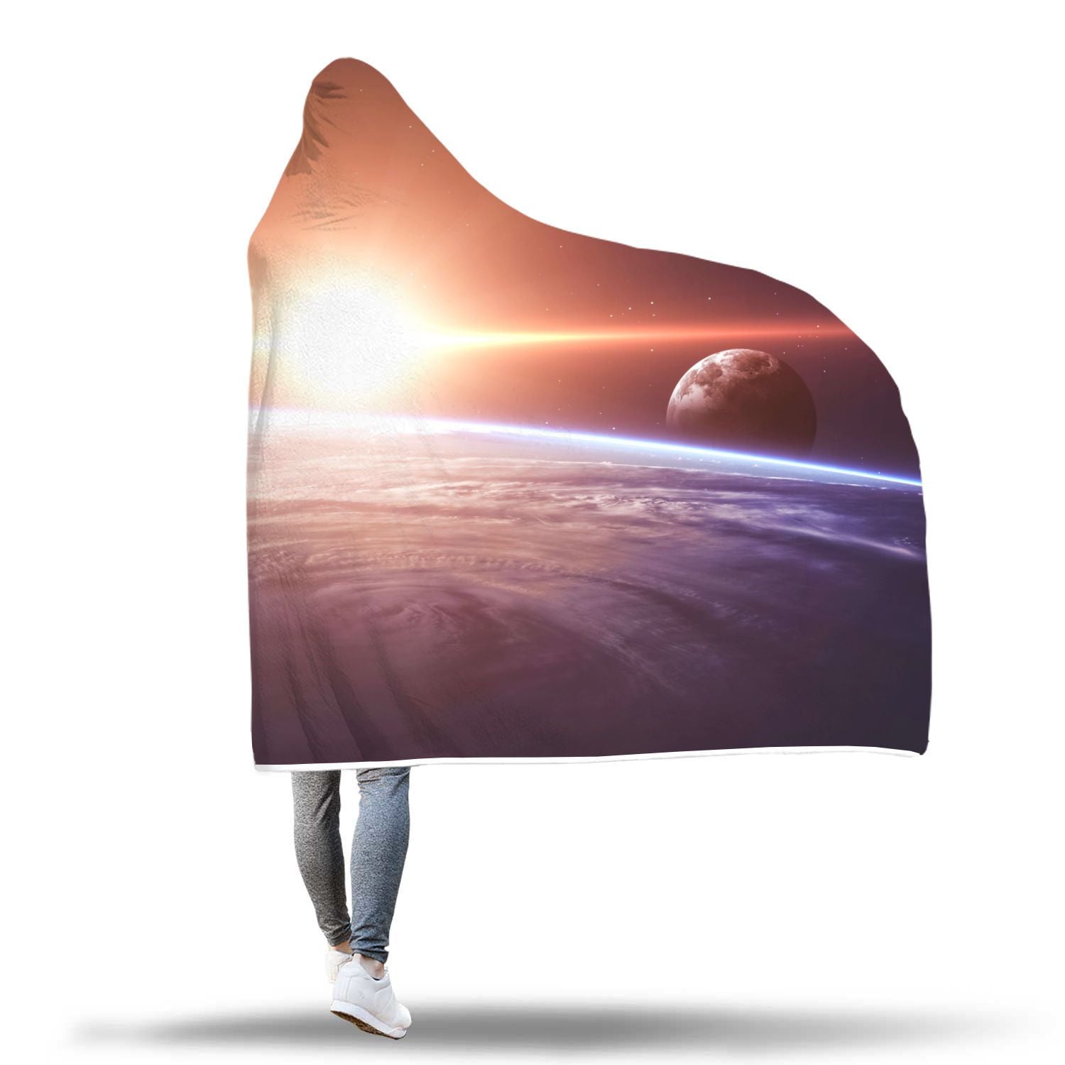 Sun Galaxy Space Earth Print Hooded Blanket-grizzshop