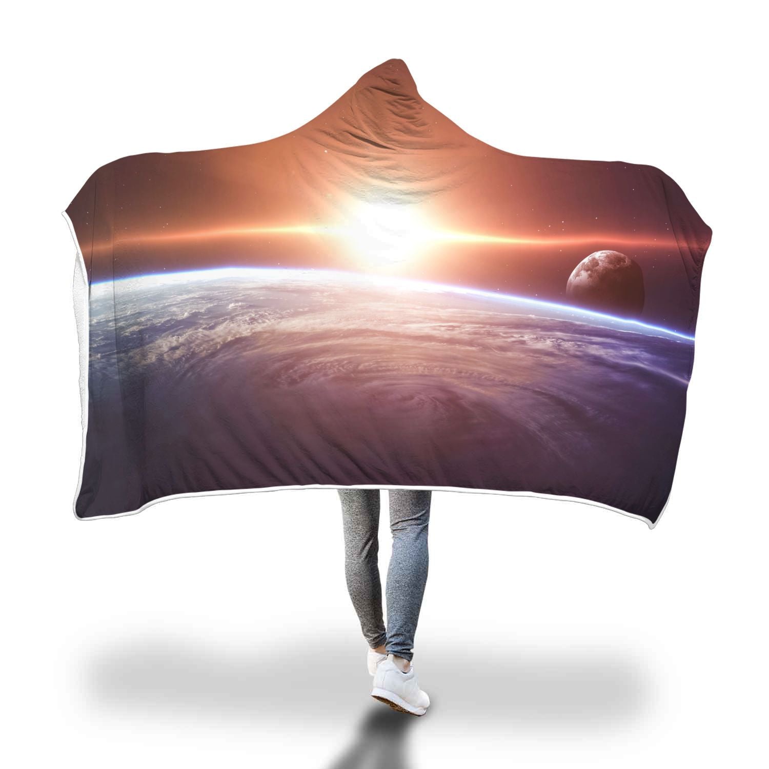 Sun Galaxy Space Earth Print Hooded Blanket-grizzshop