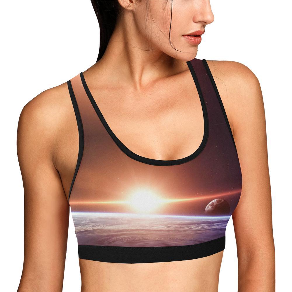Sun Galaxy Space Earth Print Women Sports Bra-grizzshop