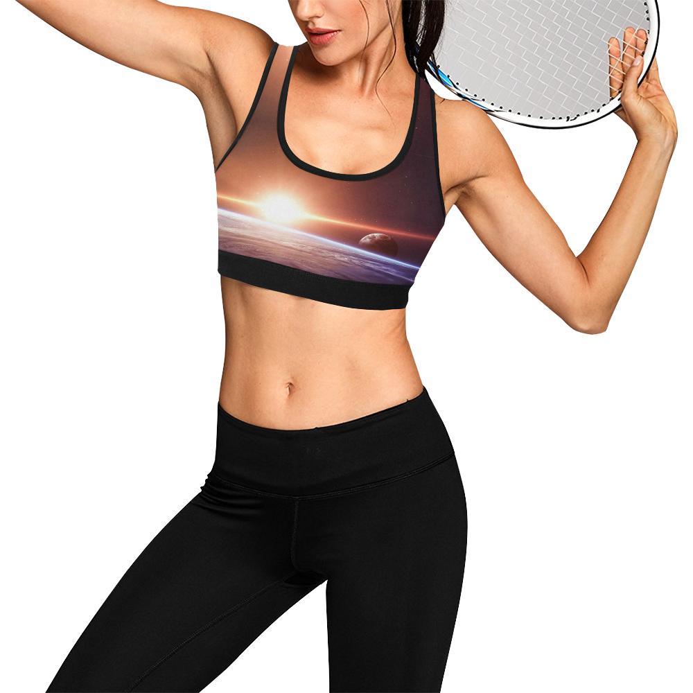 Sun Galaxy Space Earth Print Women Sports Bra-grizzshop