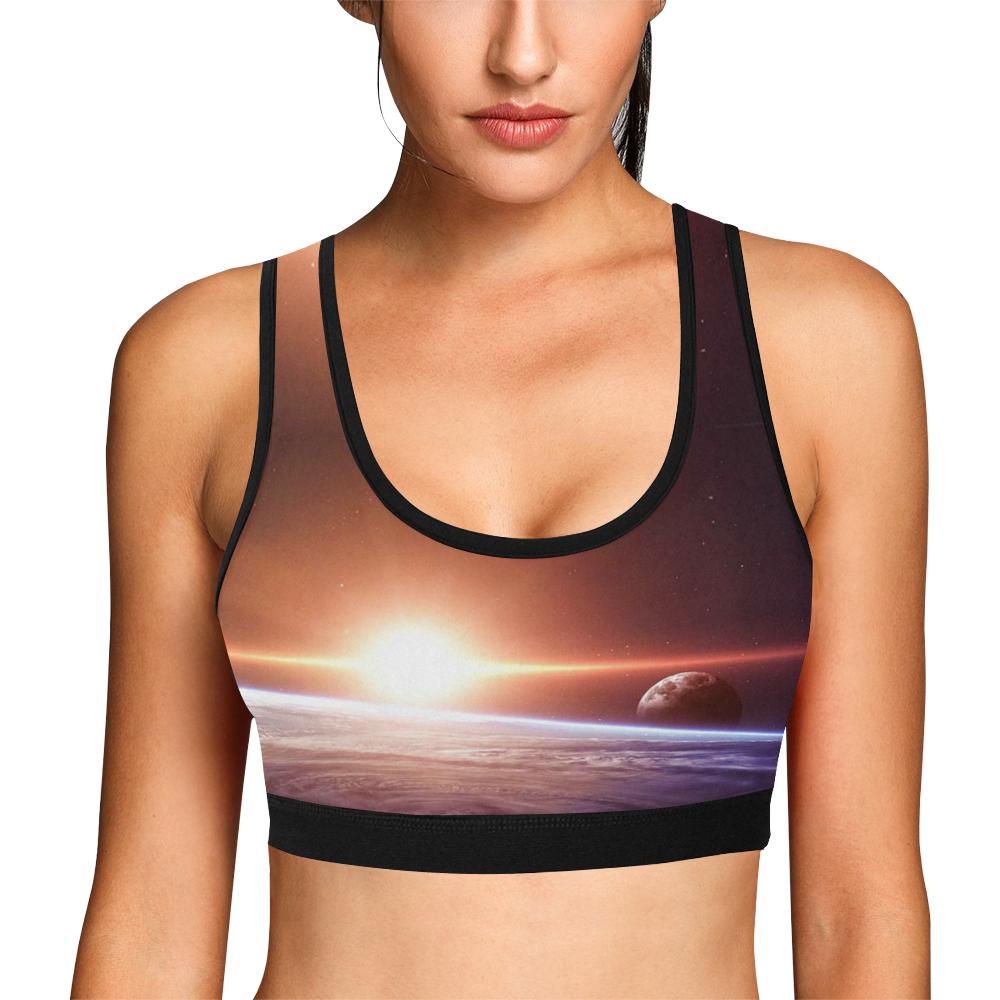 Sun Galaxy Space Earth Print Women Sports Bra-grizzshop