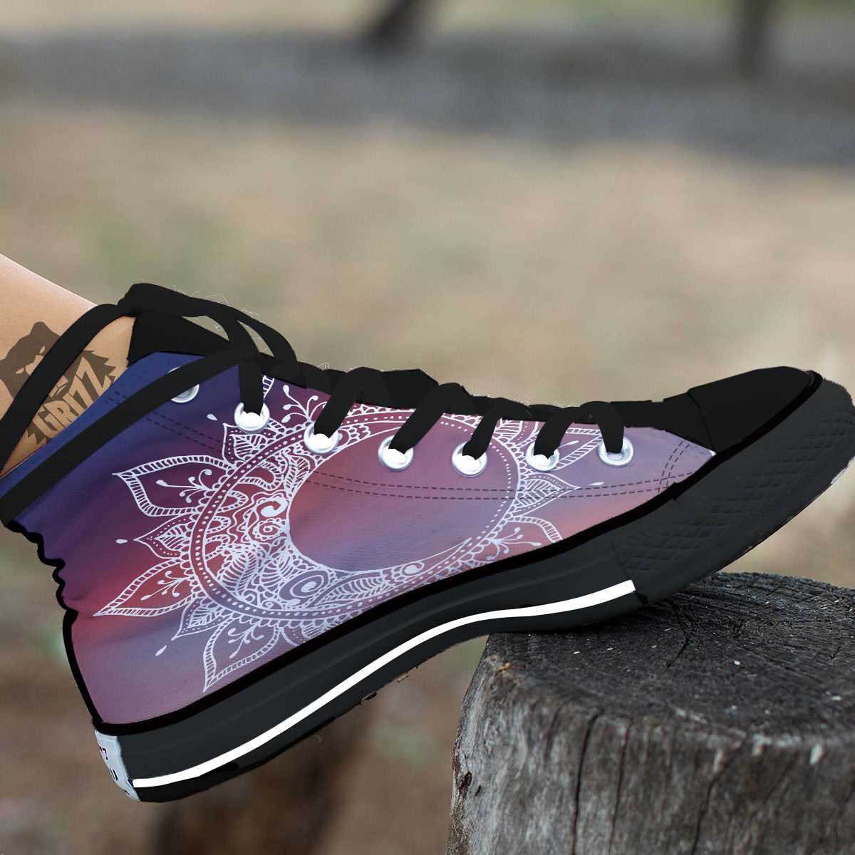 Sun Mandala Print High Top Shoes-grizzshop