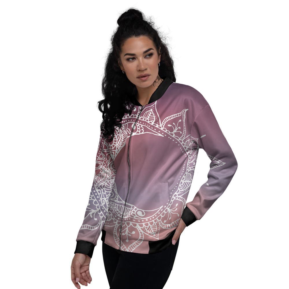 Sun Mandala Print Women's Bomber Jacket-grizzshop