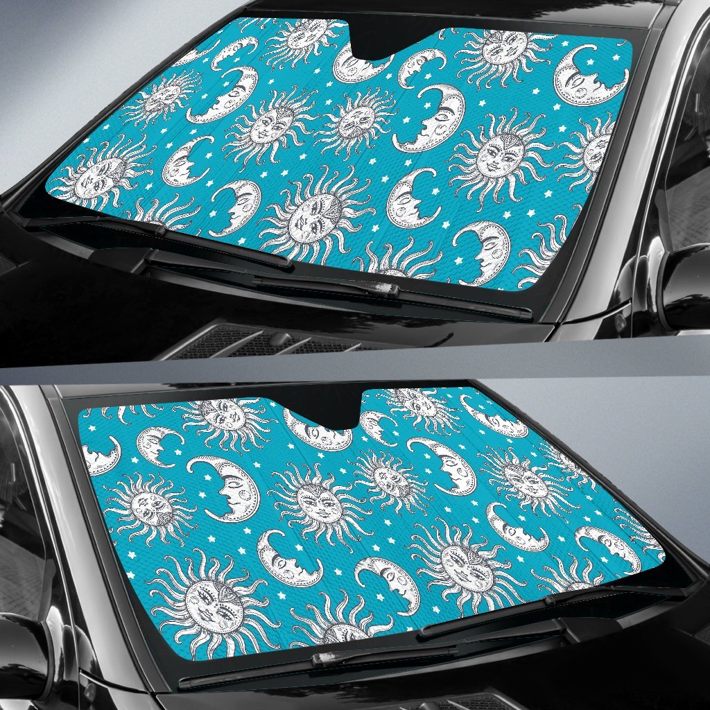 Sun Moon Blue Pattern Print Car Sun Shade-grizzshop