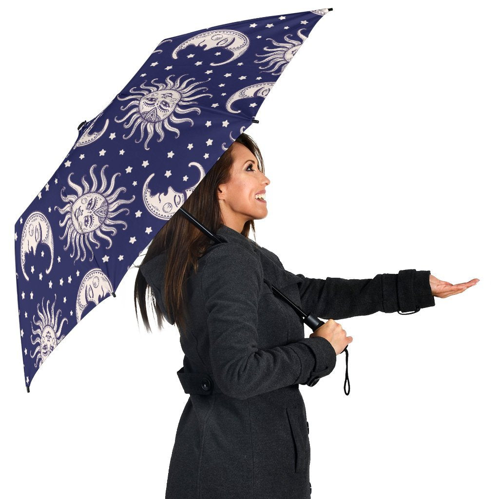 Sun Moon Celestial Pattern Print Automatic Foldable Umbrella-grizzshop