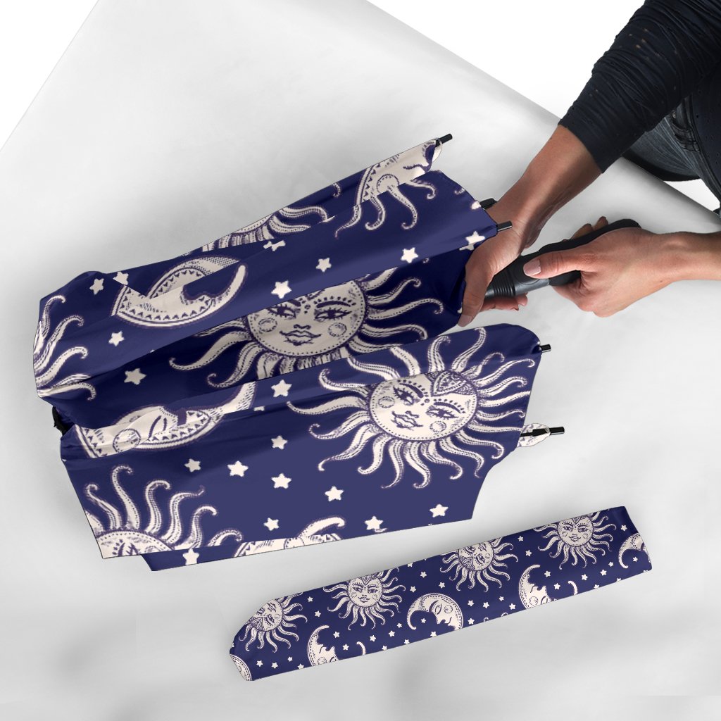 Sun Moon Celestial Pattern Print Automatic Foldable Umbrella-grizzshop