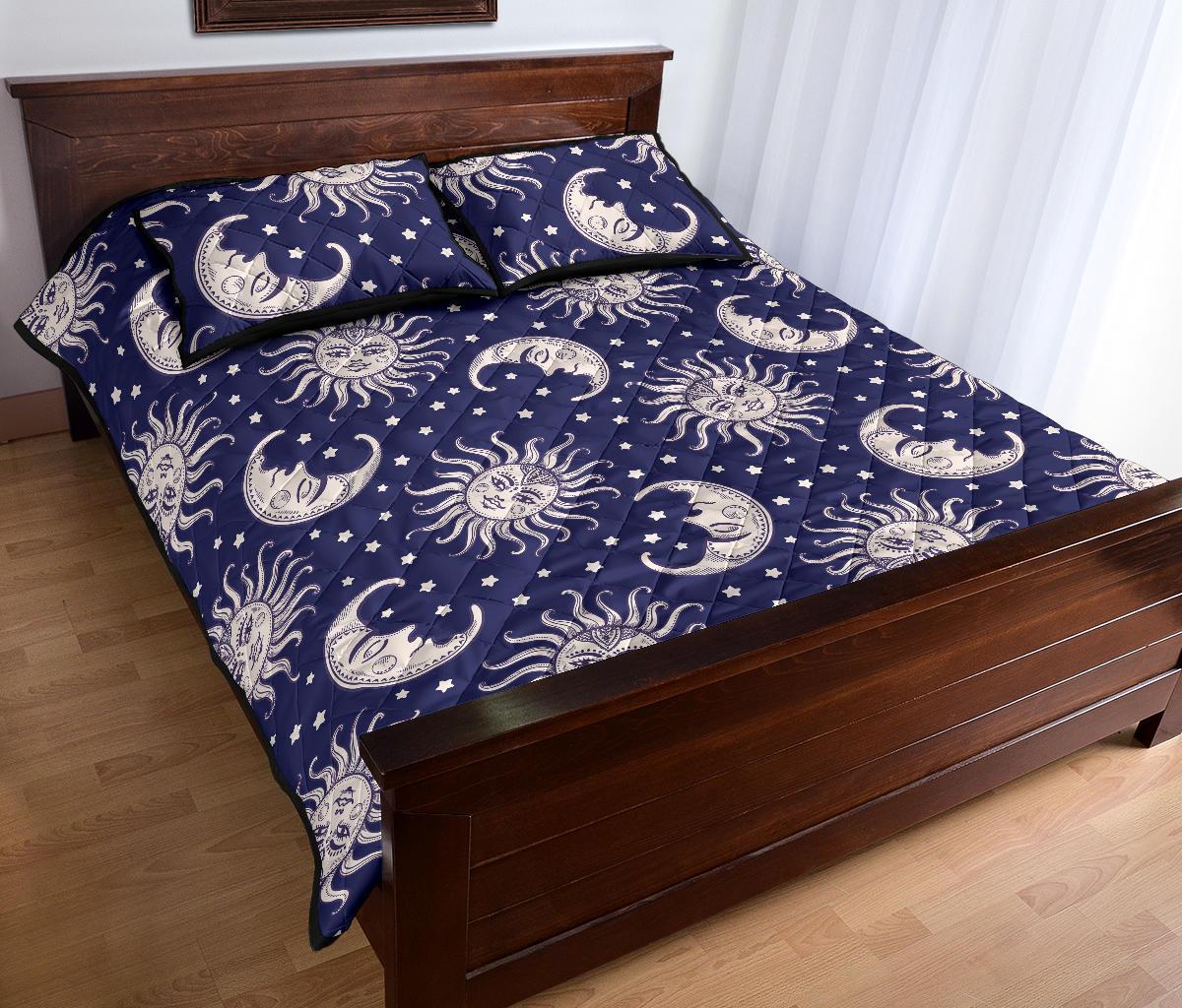 Sun Moon Celestial Pattern Print Bed Set Quilt-grizzshop