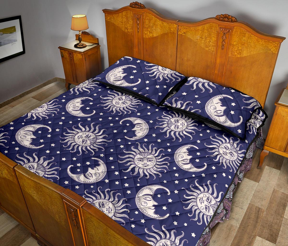 Sun Moon Celestial Pattern Print Bed Set Quilt-grizzshop