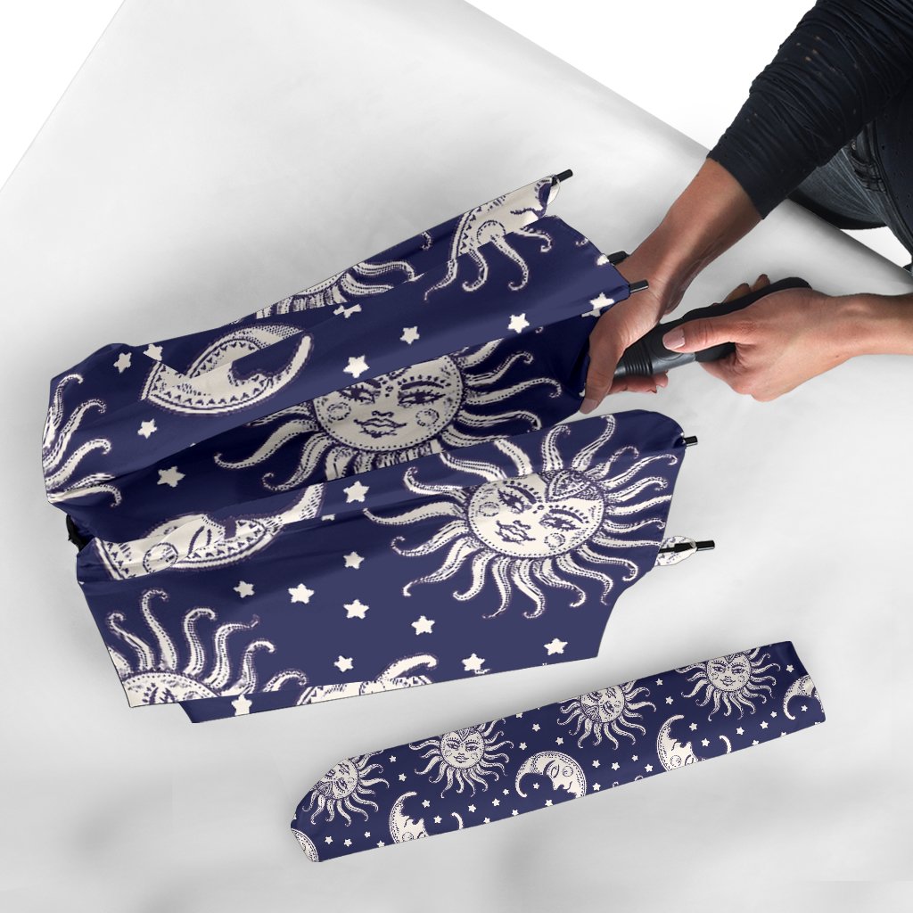 Sun Moon Pattern Print Automatic Foldable Umbrella-grizzshop