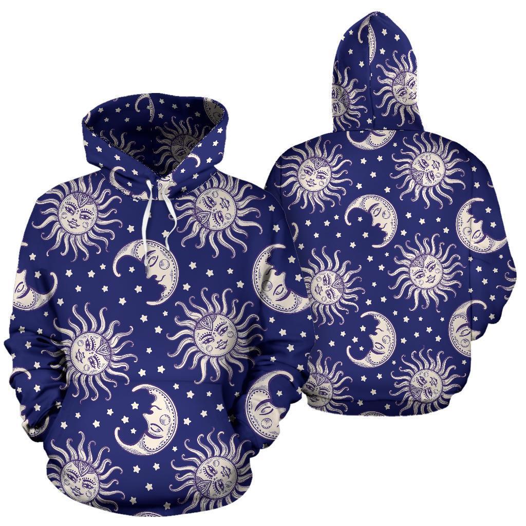 Sun Moon Pattern Print Men Women Pullover Hoodie-grizzshop