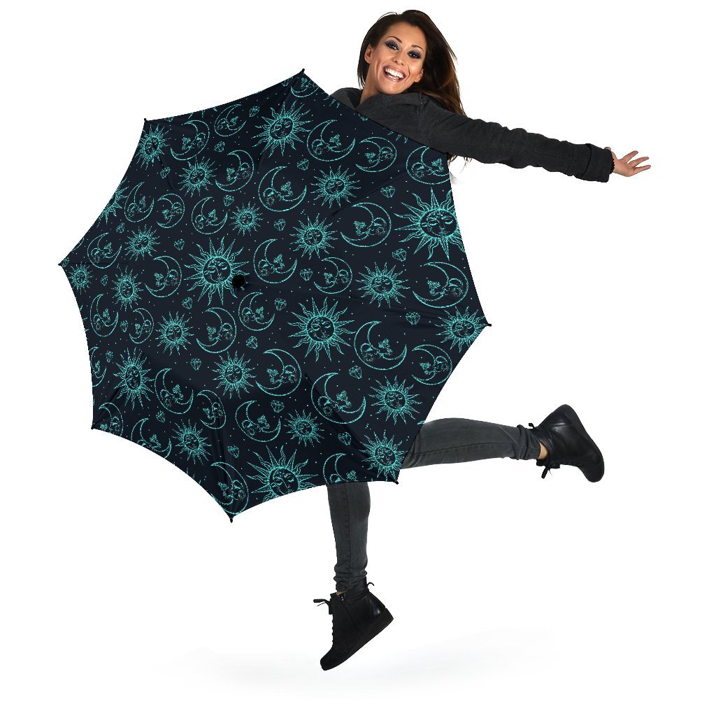 Sun Moon Print Pattern Automatic Foldable Umbrella-grizzshop