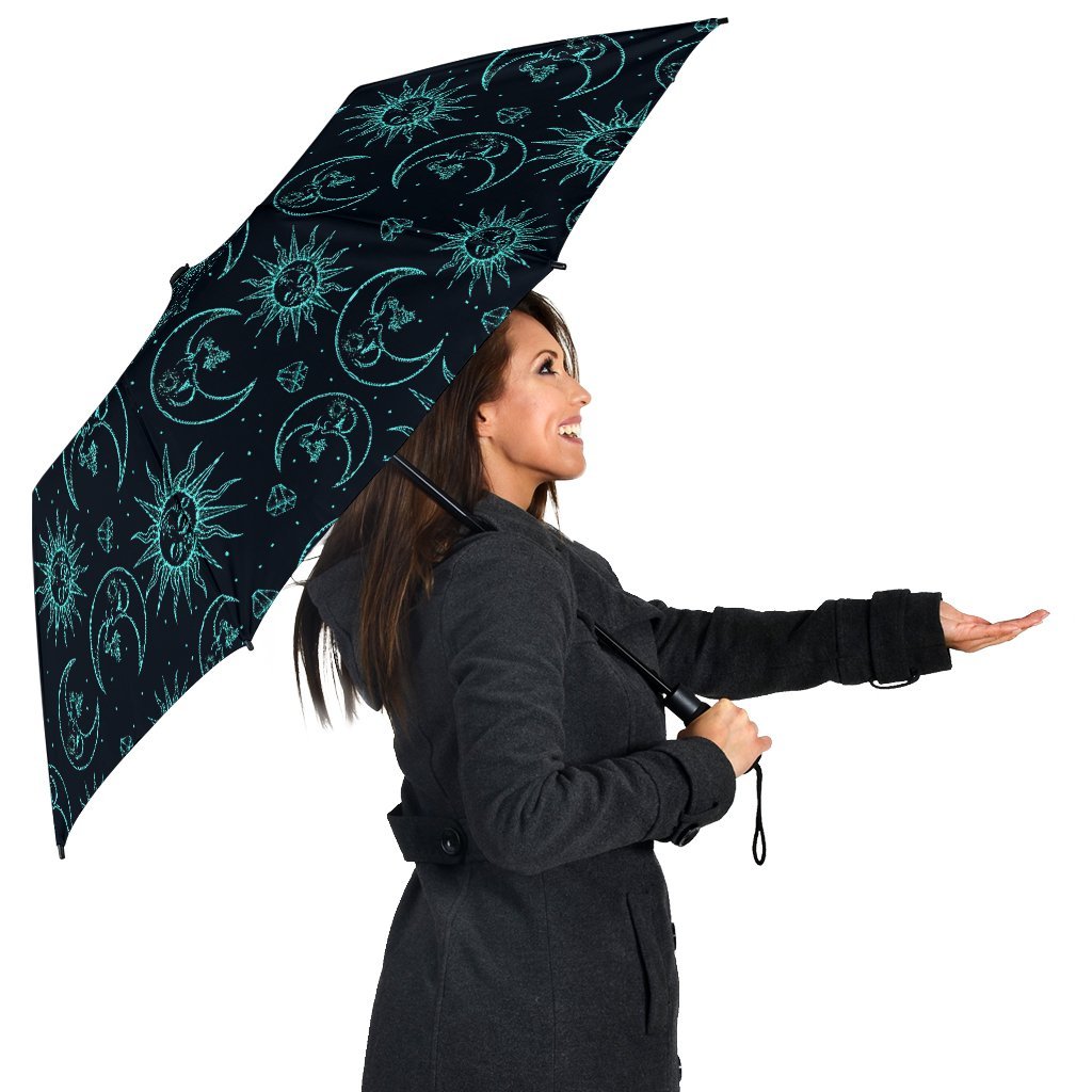 Sun Moon Print Pattern Automatic Foldable Umbrella-grizzshop