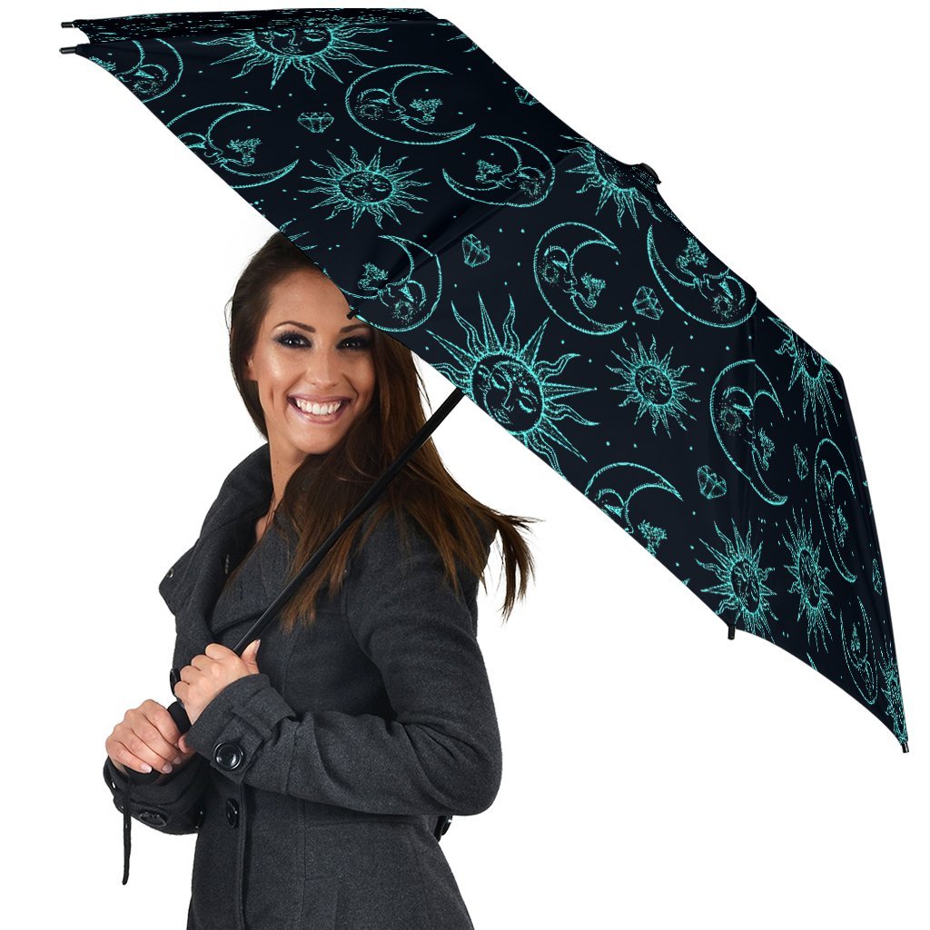 Sun Moon Print Pattern Automatic Foldable Umbrella-grizzshop