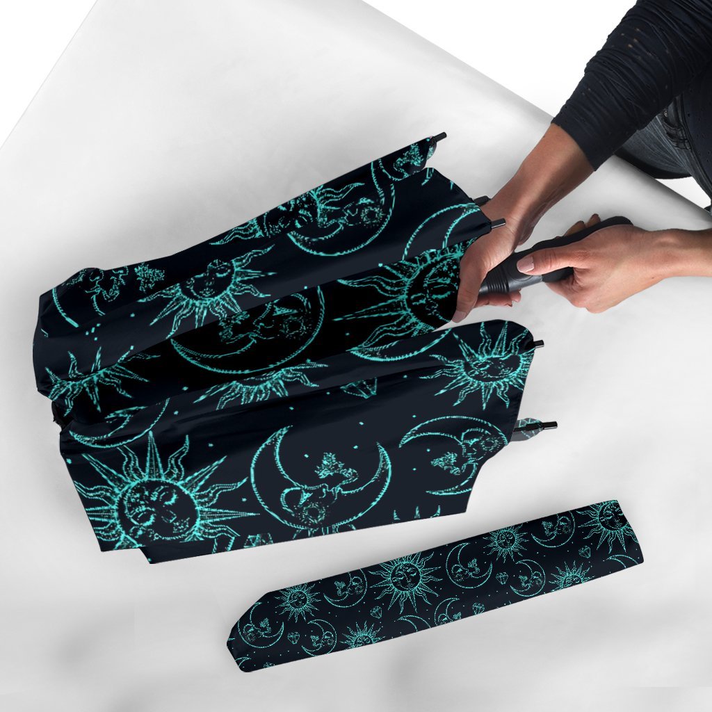 Sun Moon Print Pattern Automatic Foldable Umbrella-grizzshop