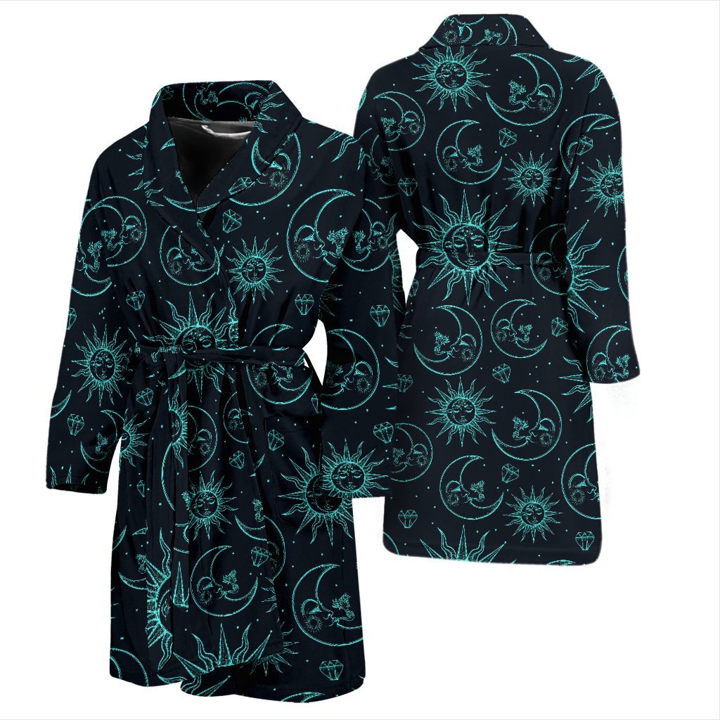 Sun Moon Print Pattern Men Long Robe-grizzshop