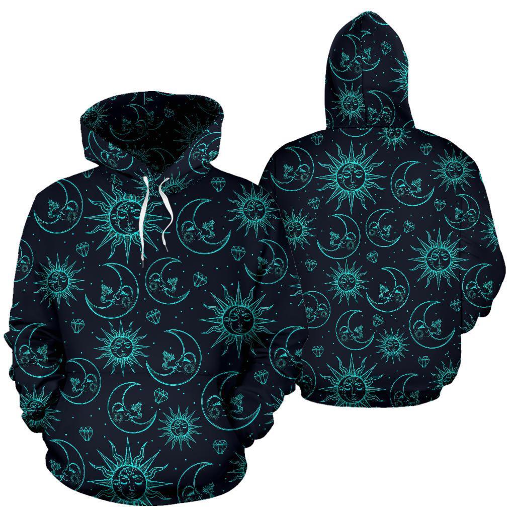 Sun Moon Print Pattern Men Women Pullover Hoodie-grizzshop