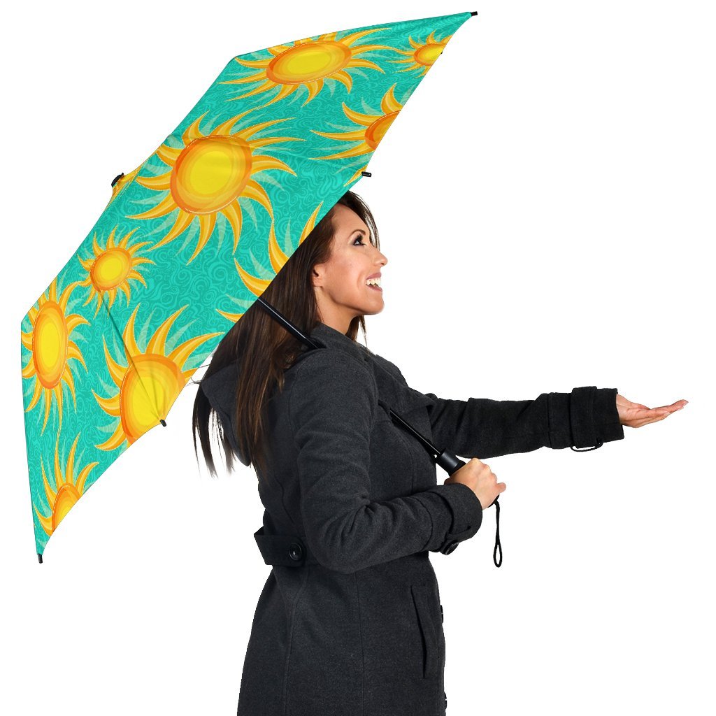 Sun Pattern Print Automatic Foldable Umbrella-grizzshop