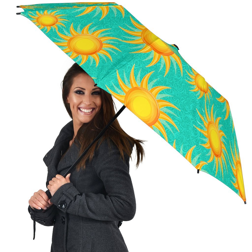 Sun Pattern Print Automatic Foldable Umbrella-grizzshop