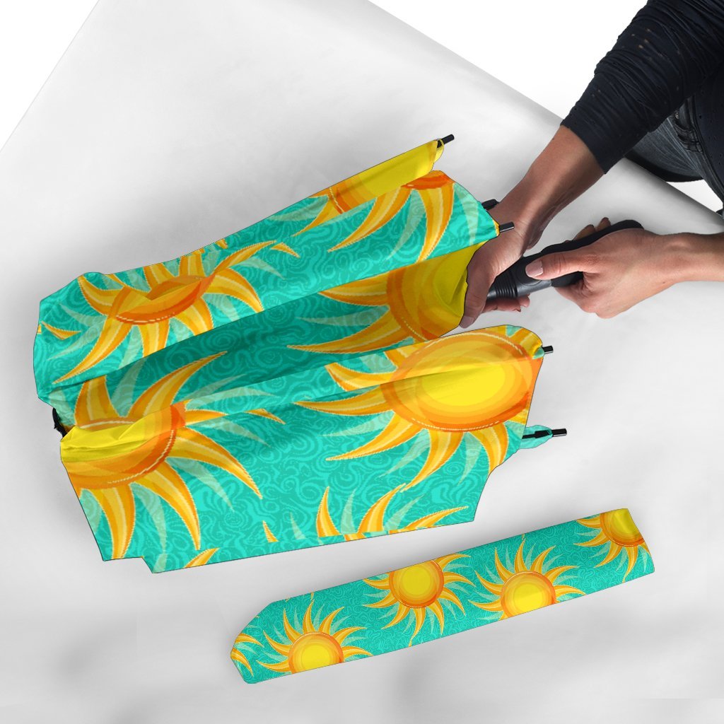 Sun Pattern Print Automatic Foldable Umbrella-grizzshop