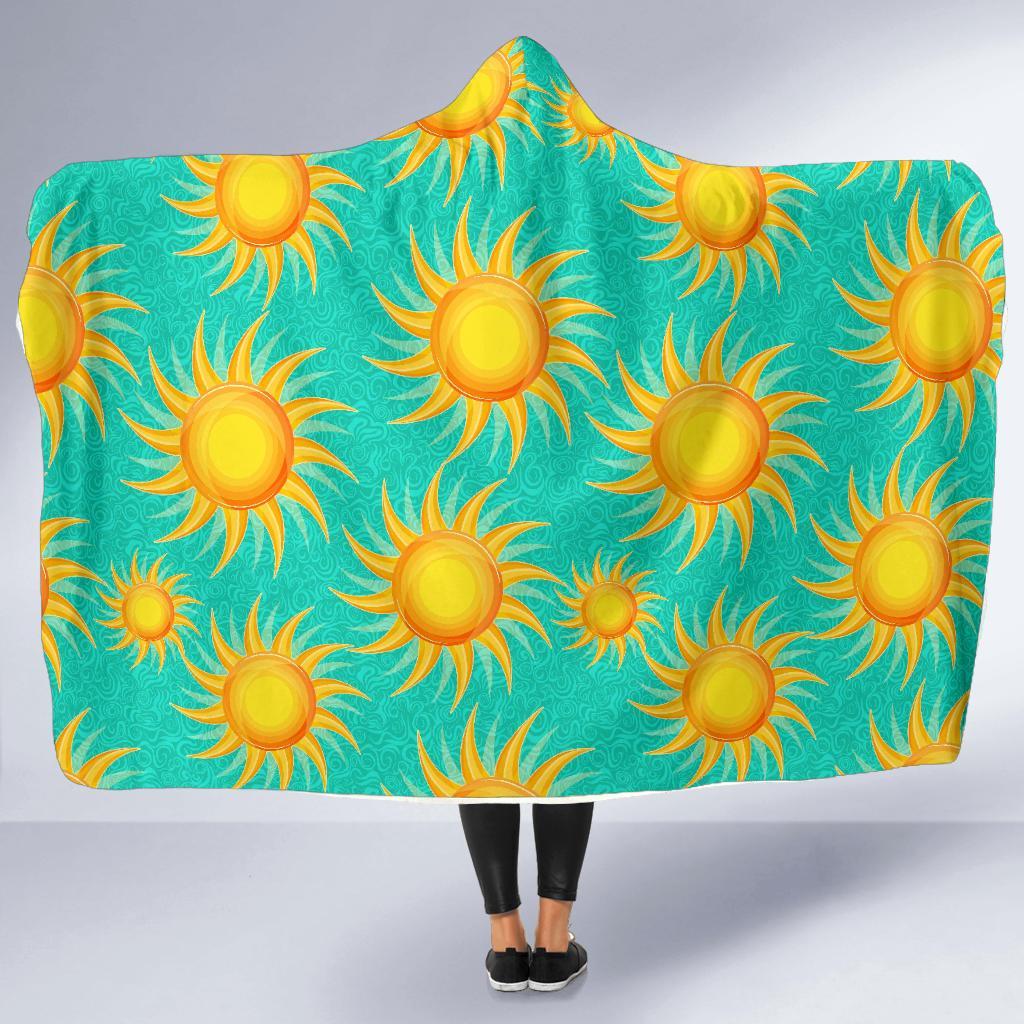 Sun Pattern Print Hooded Blanket-grizzshop