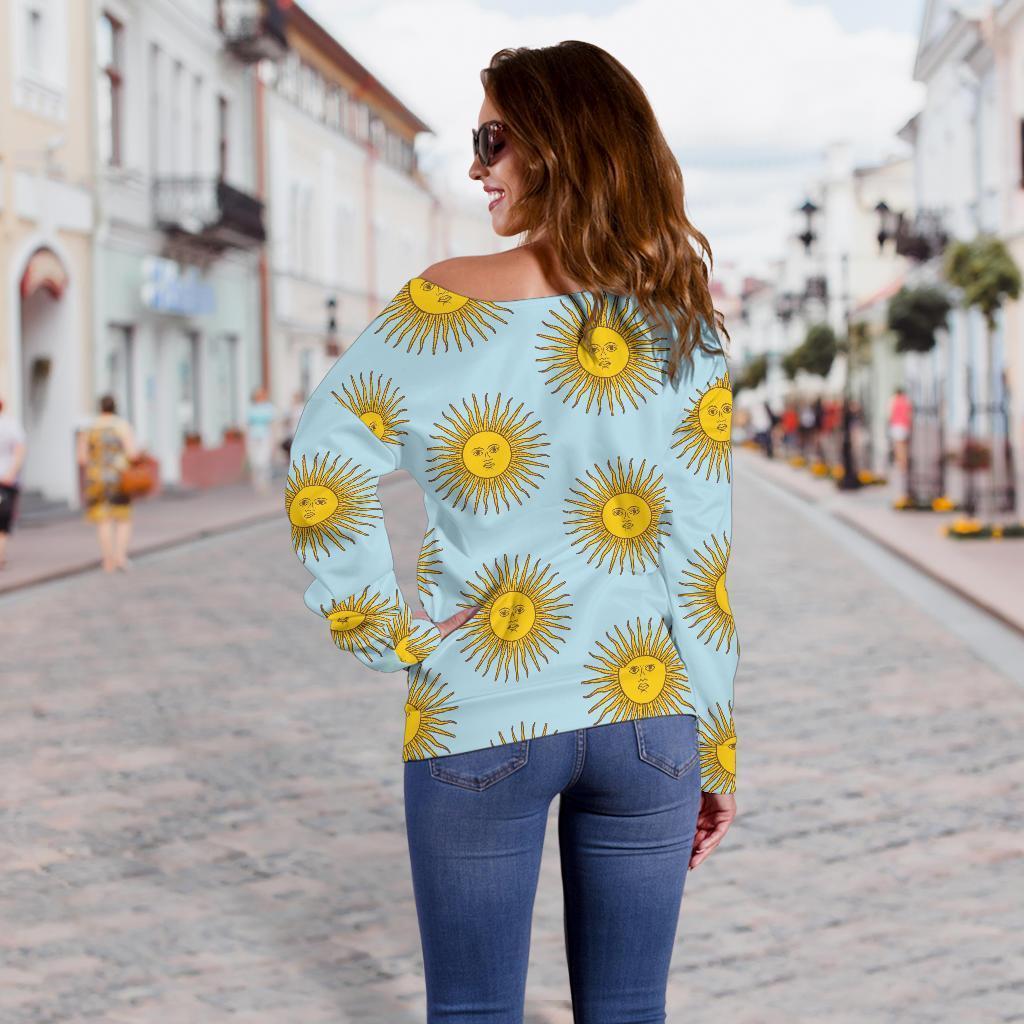 Sun Print Pattern Women Off Shoulder Sweatshirt-grizzshop