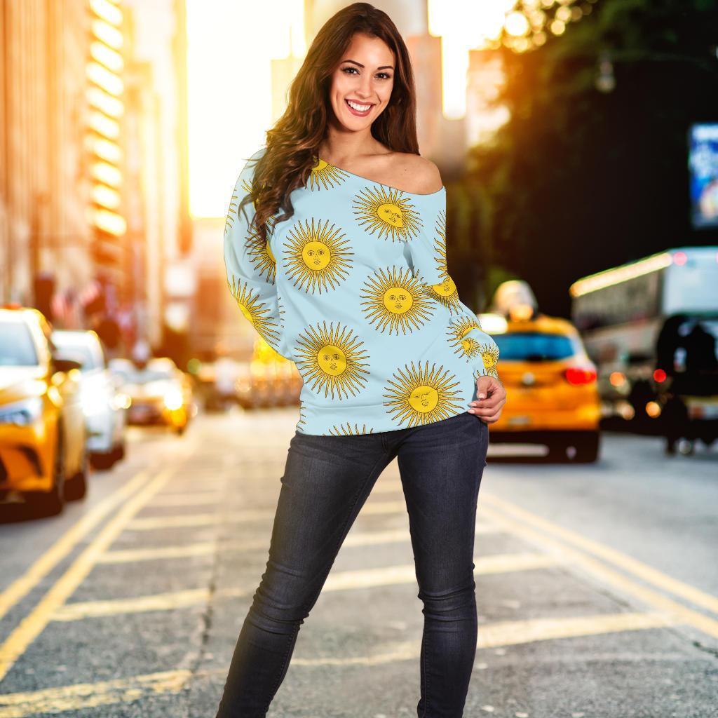 Sun Print Pattern Women Off Shoulder Sweatshirt-grizzshop
