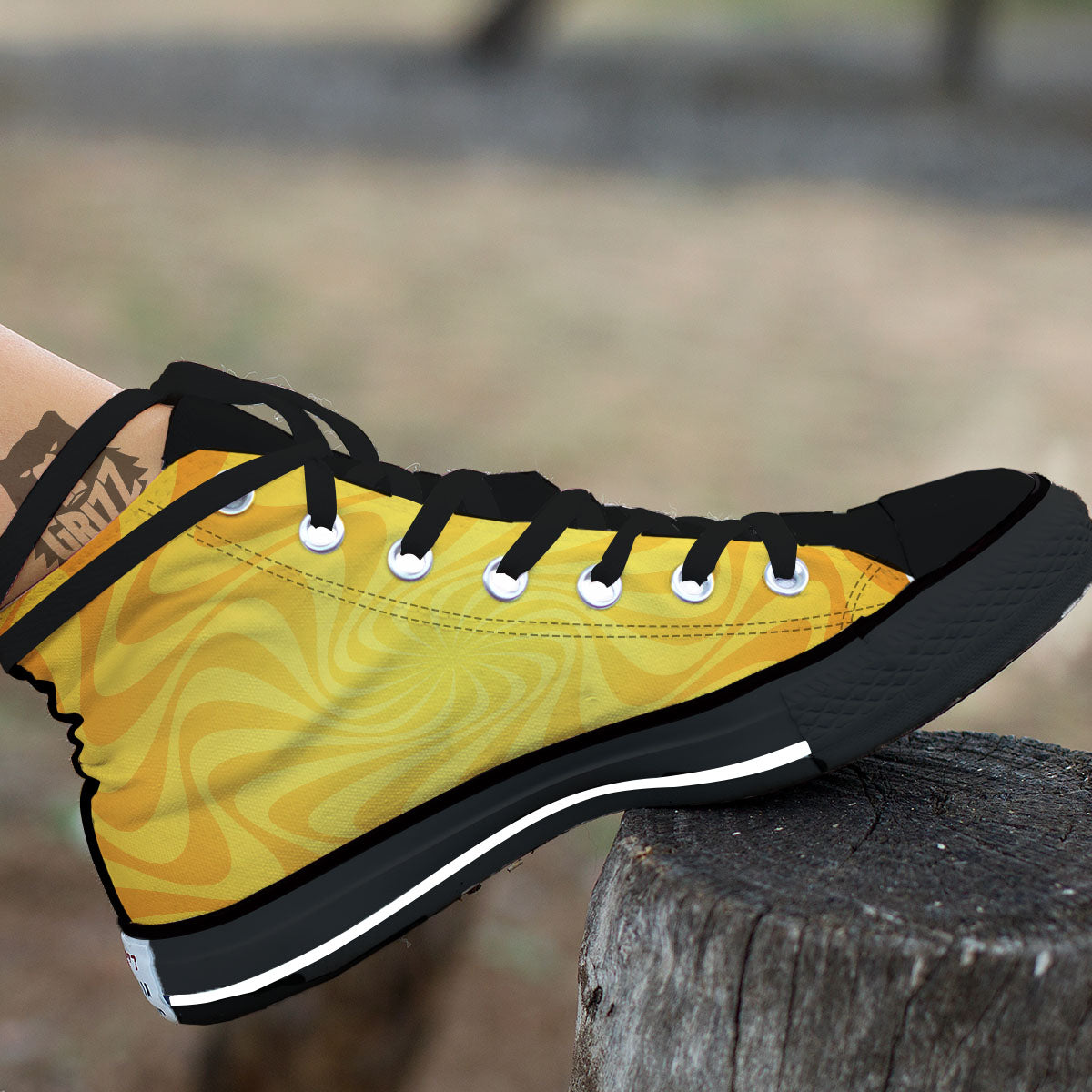 Sun Psychedelic Burning Print Black High Top Shoes-grizzshop