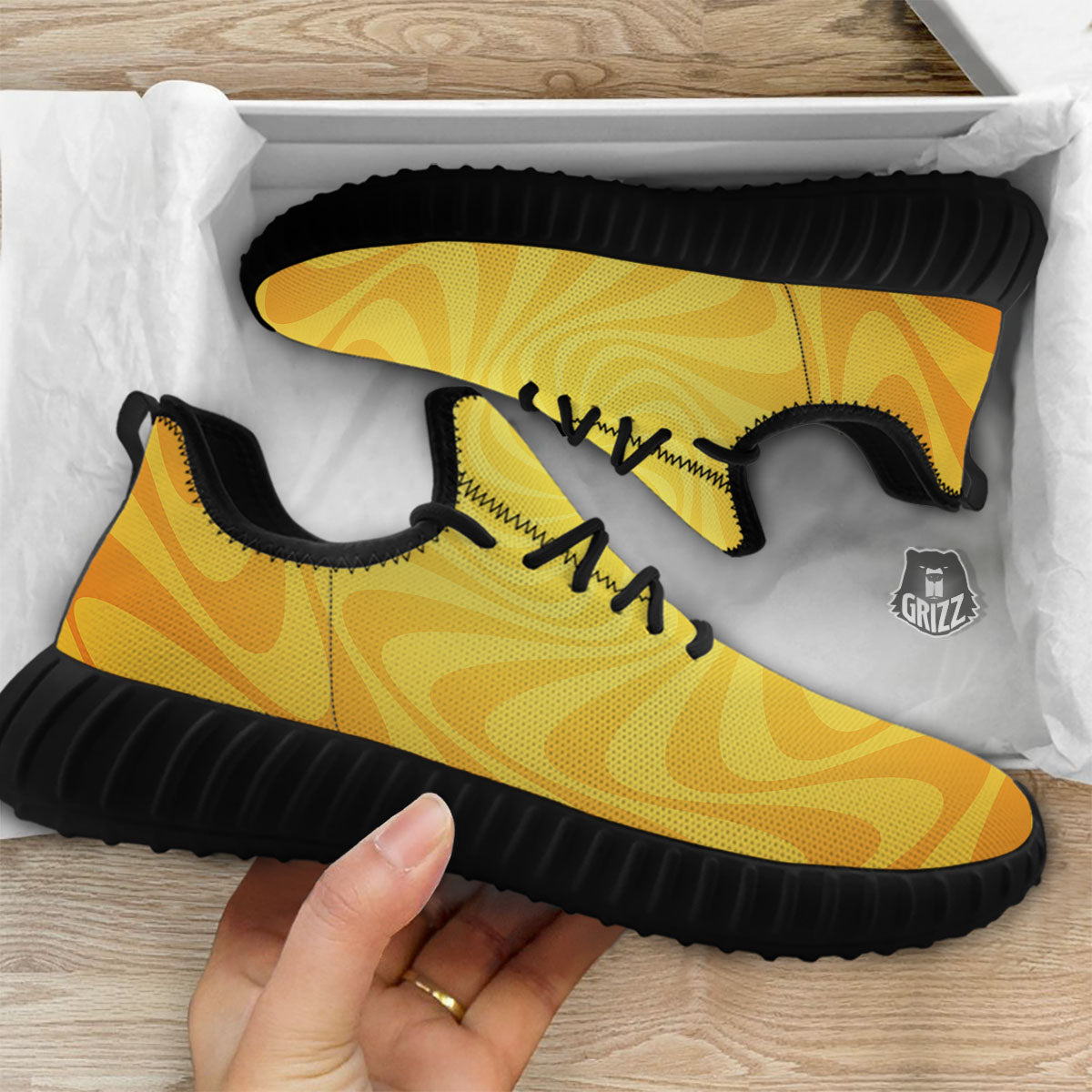 Sun Psychedelic Burning Print Black Walking Shoes-grizzshop